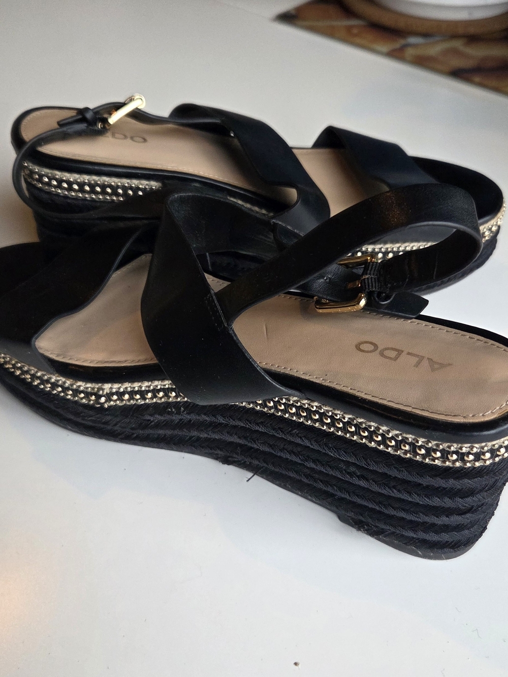 ALDO Black Platform Espadrille Sandals with Gold Accent